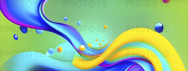 Abstract wallpaper with colorful blobs and liquid shapes on a green background, AI generated