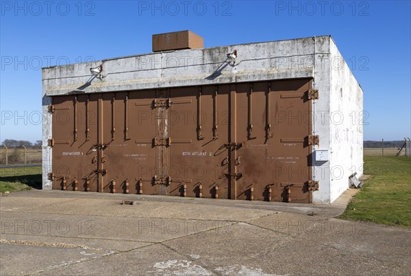 Military store building with two secure compartments, former USAF Bentwaters, Suffolk, England, UK