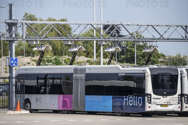 Fast charging station for electric buses at Amsterdam Schiphol Airport, the entire fleet of