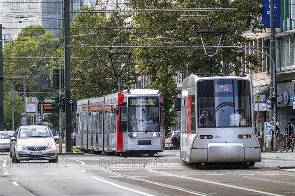 Local transport, Rheinbahn trams, on Graf-Adolf-Straße, North Rhine-Westphalia, Germany, Europe