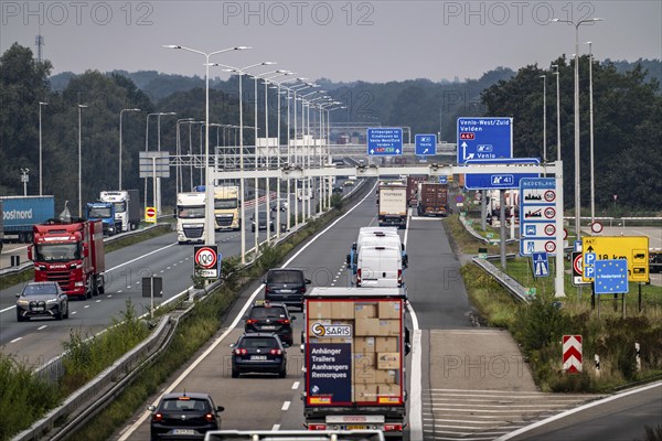 The border crossing Straelen, between Germany and the Netherlands, motorway A40 and A67 in NL, view