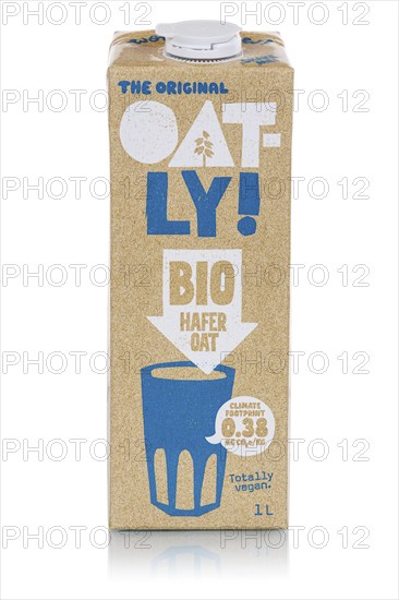 Oatly variety organic vegan oat milk cropped against a white background