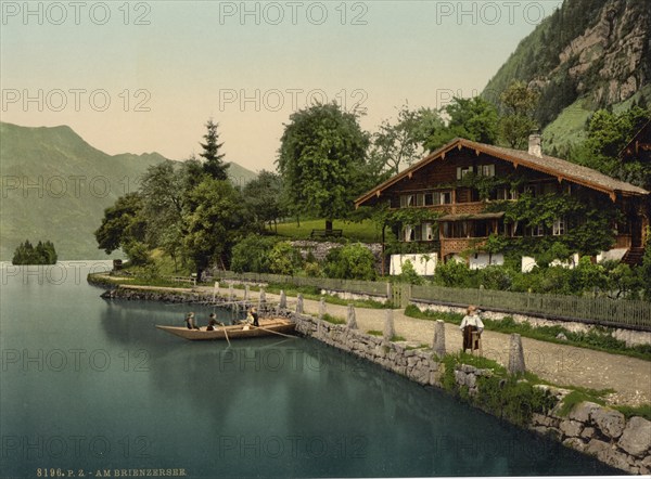 Lake Brienz, Chalet am See, Bernese Oberland, Switzerland, Historic, digitally restored
