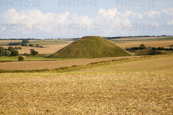 Silbury Hill, the largest man made mound in Europe dating from the Neolithic period, near Avebury,