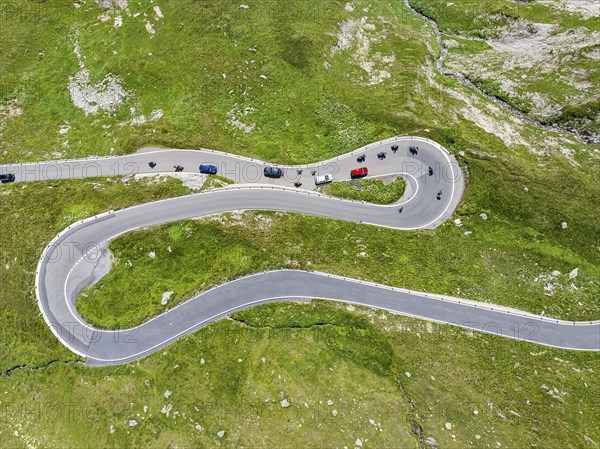 Landscape at the Furka Pass, drone photo. Alpine pass between the canton of Uri and the canton of
