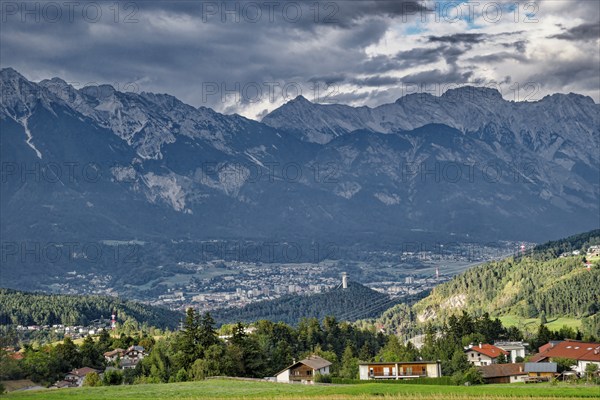 View of Innsbruck and the mountains of the Innsbruck Nordkette, Alpine landscape, Innsbruck, Tyrol,