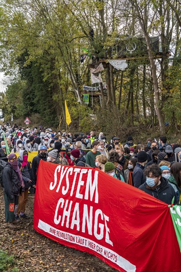 Tree houses with Antifa activists, protest action against the demolition of the village of