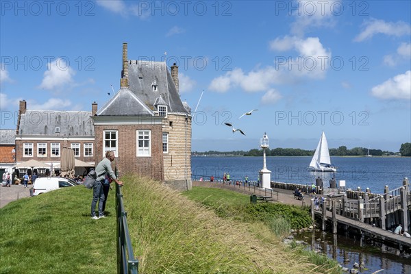 The town of Veere, province of Zeeland, Veerse Meer, Campveerse Tor tor, jetty, inland sea,