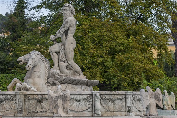 Detailed view of the Neptune Fountain around 1900, in the garden of the Villa del Principe, behind