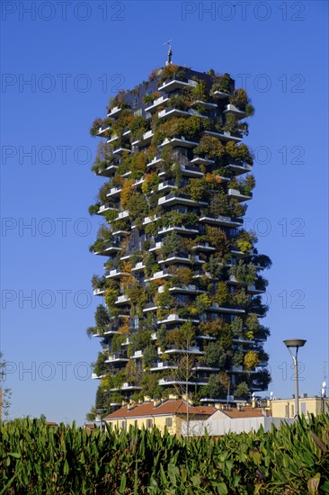 Bosco Verticale, twin tower, green tower block with trees and shrubs, high-rise buildings,