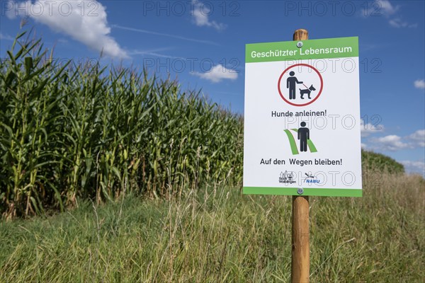 Sign for dog owners that they should stay on the paths and that dogs must be kept on a lead.NABU,