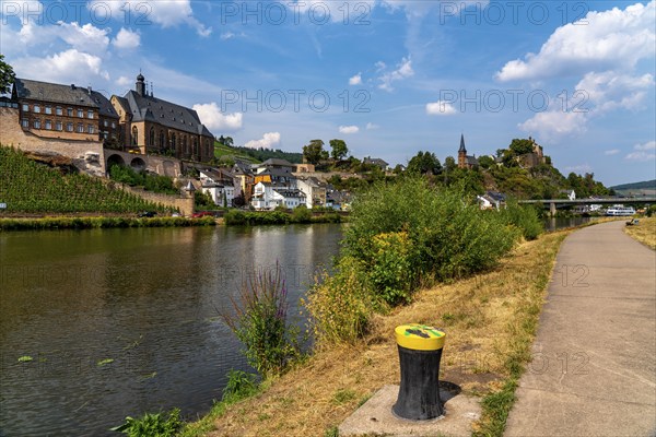The town of Saarburg, on the Saar, castle, Protestant church, old town bridge, excursion boat,