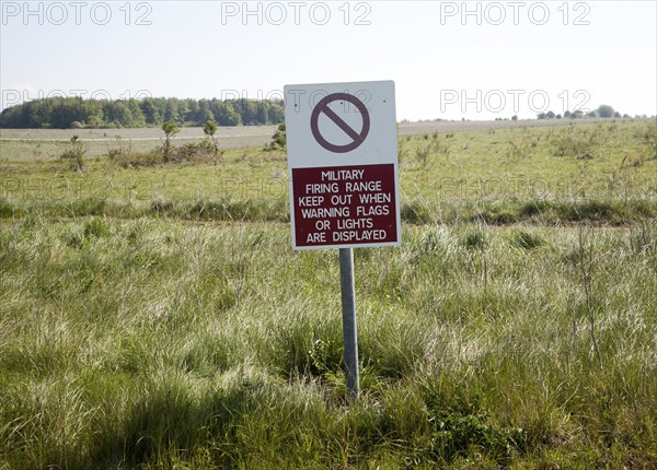 Ministry of Defence warning sign about the danger posed by military firing range on Salisbury