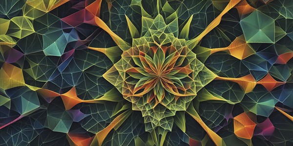 Abstract painting of chemical structure of thc and cbd interlocking geometric shapes, AI generated