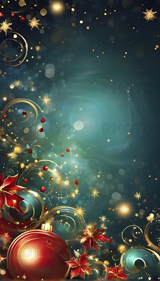 Abstract wallpaper illustration of Christmas symbols for gift cards, swirling shapes and lines, in