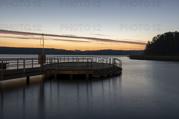 Dawn at Lake Plau, bathing area, Beech Resort, Ganzlin, Mecklenburg-Western Pomerania, Germany,