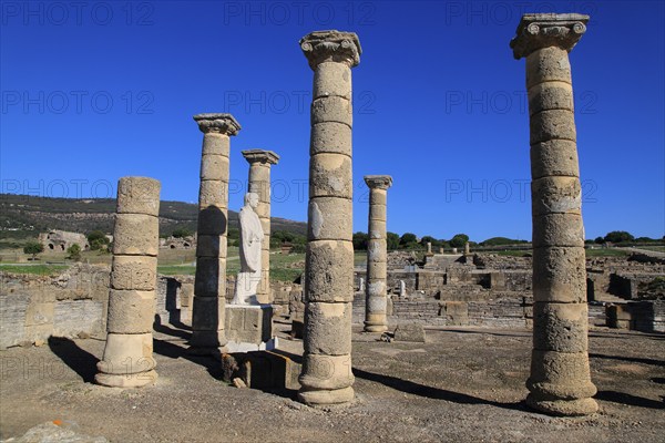 Statue of Emperor Trajan in the forum, Baelo Claudia Roman site, Cadiz Province, Spain, Europe