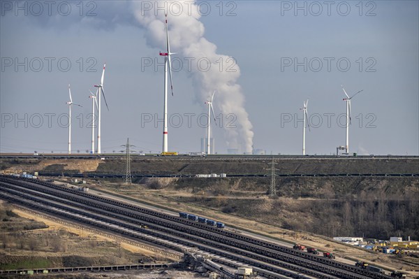 Garzweiler open-cast lignite mine, conveyor belt collection point, where the conveyor belts for