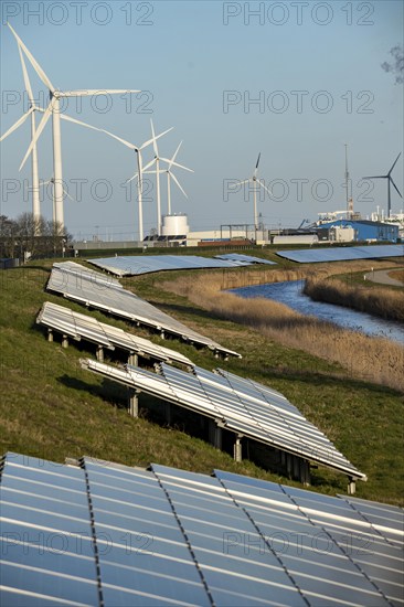 Solar park on the Slaperdijk dyke near the Eemshaven, test project, 17, 000 solar modules were