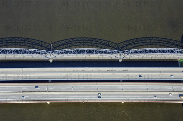 Aerial view of the Europabrücke, Alte Harburger Elbbrücke, bridge, traffic, traffic route, road,