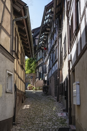 Old town alley with half-timbered buildings in Gengenbach, Ortenaukreis, Baden-Württemberg,