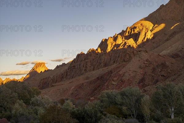 Evening mood, red sandstone cliffs, Gorges du Dades, Dades Gorge, Tamellalt, Morocco, Africa
