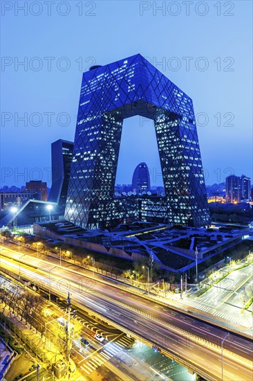 Beijing central business district CBD skyline with the headquarters of Chinese television CCTV at