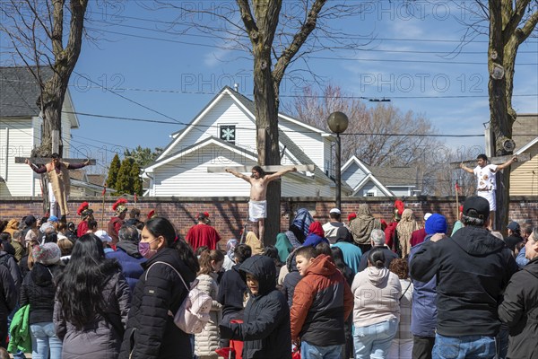 Detroit, Michigan, The Stations of the Cross are portrayed, in Spanish, on Good Friday at the