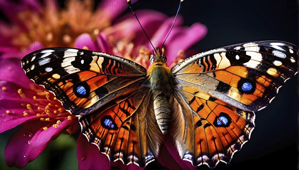 Extreme close-up of a painted lady butterfly (Vanessa cardui), AI generated