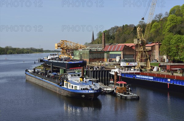 Germany, Schleswig-Holstein, Lauenburg, ship wharf Hitzler, Europe