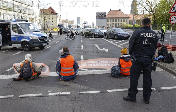 Activists of the Last Generation block a street, Berlin, 24 04 2023