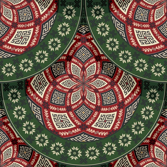Seamless Latvian embroidery circular pattern, vector template for your design