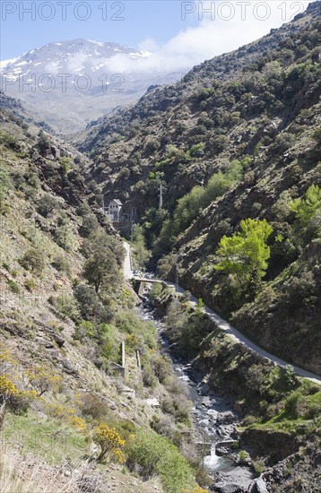 HEP electricity generation River Rio Poqueira gorge valley, High Alpujarras, Sierra Nevada, Granada