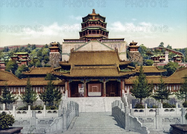 The Summer Palace, Main buildings, Beijing, China, 1890, Historic, digitally restored reproduction