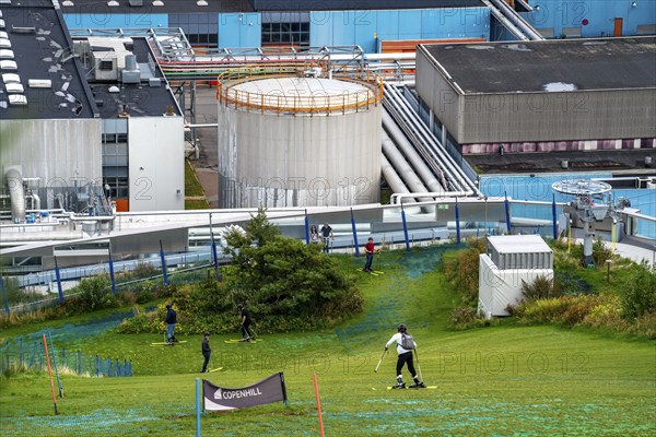 CopenHill, waste incineration plant and artificial ski slope, skiing with a view of the Øresund, 90