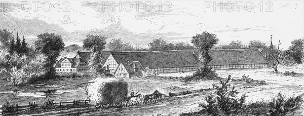 Farm with farm buildings, Mecklenburg-Western Pomerania, Germany, manor house, long house,