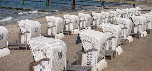 White beach chairs on the beach of Heiligendamm, Mecklenburg-Vorpommern, Germany, Europe