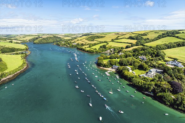 Salcombe and Mill Bay over Kingsbridge Estuary from a drone, Batson Creek, Southpool Creek, Devon,