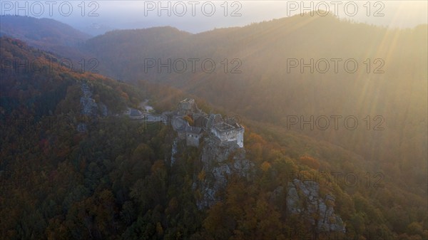 Aggstein castle ruins at sunrise, Schönbühel-Aggstein, Wachau, Lower Austria, Austria, Europe