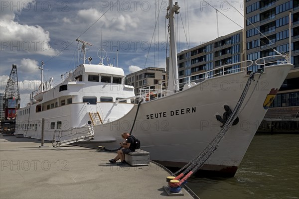 The ship Seute Deern as an event location in Sandtorhafen harbour in HafenCity, Hamburg, Germany,