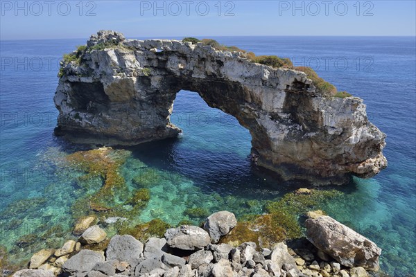 Natural arch Es Pontas, near Cala Llombards, Majorca, Balearic Islands, Spain, Europe