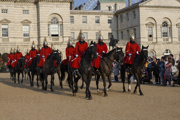 Parade of Horse Guards, soldiers of the Household Cavalry Mounted Regiment, White Hall,