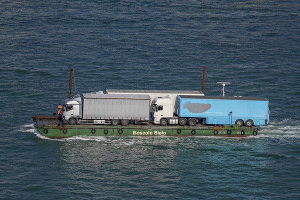 Ferry with truck on the Grand Canal, San Marco district, Venice, Veneto region, Italy, Europe