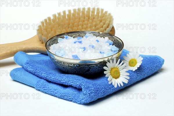 Bath salt, towel, bath brush
