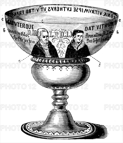 Jonas glass with protraits of Luther (left) and Jonas (right), texts with verses by Martin Luther,