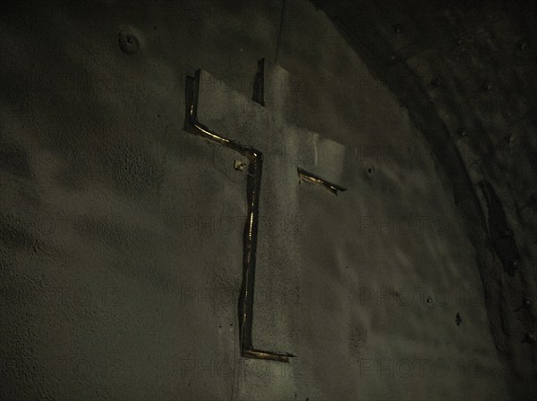 Cross at one end of the tunnel, installed for the Saint Barbara celebration on 4 December 2023,