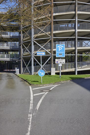 Traffic sign for the multi-storey car park in Nordsternpark, Gelsenkirchen, Ruhr area, independent