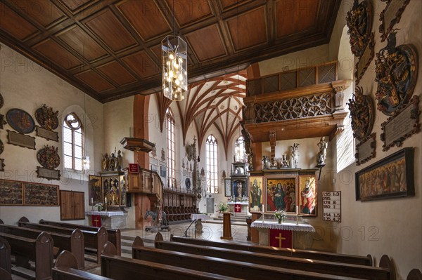 Church interior with two winged altars, Gothic St Mary's Church, Kalbensteinberg, Middle Franconia,