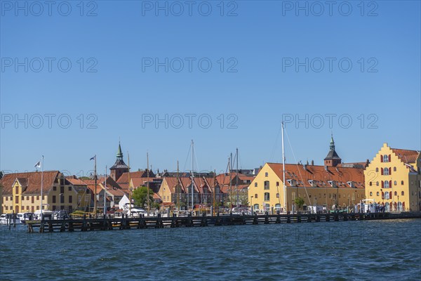 Maritime Svendborg, cityscape, marina, pier, church towers, historic buildings at the museum