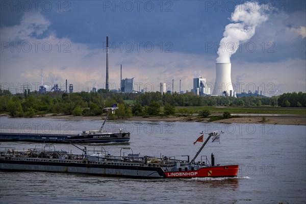 View across the Rhine to the STEAG coal-fired power plant Walsum, Block 10, cooling tower, parts of